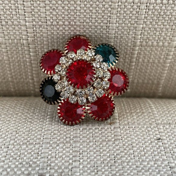 Women Ring Fashion Jewelry Multi Color Crystals Ring Size Adjustable 6 To 8 - Picture 9 of 12